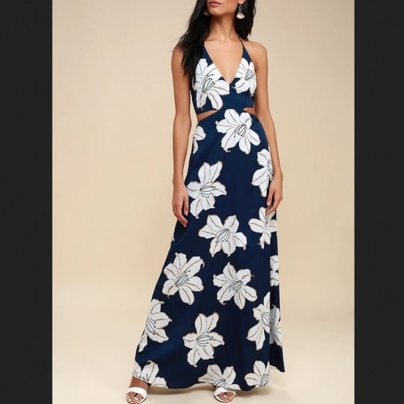 backless halter maxi dress
